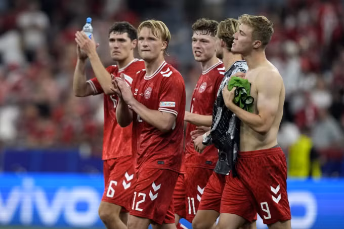 Đan Mạch đứng nhì bảng C Euro 2024 sau ba trận hòa và hơn Slovenia chỉ số fair-play. Ảnh: AP