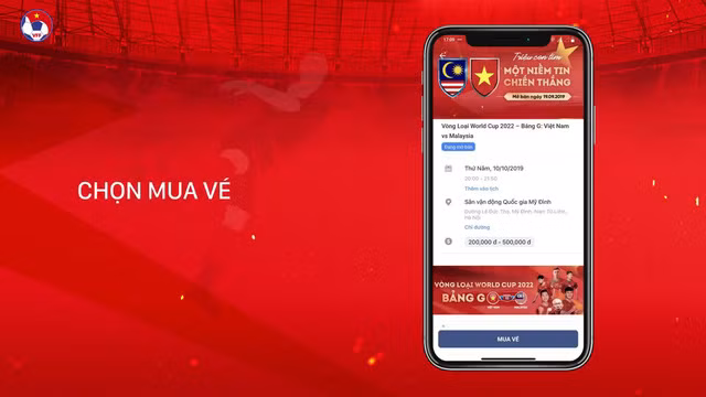 Hướng dẫn mua vé xem ĐT Việt Nam tại vòng loại World Cup 2022 trên ứng dụng di động