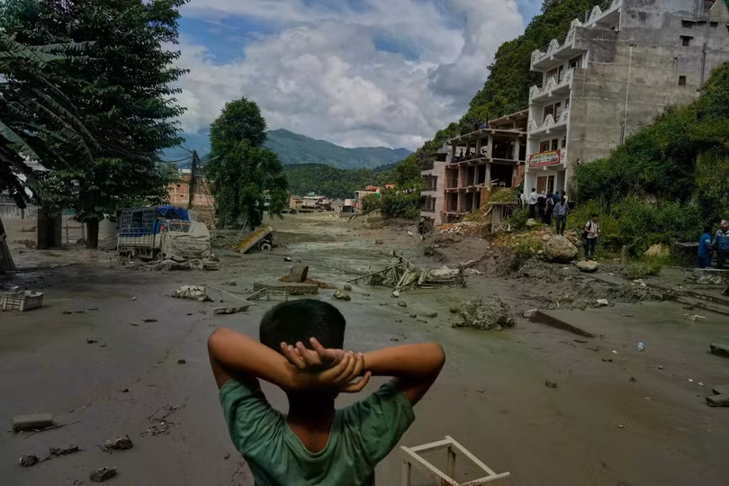 Nước lũ nhấn chìm nhiều ngôi nhà ở Nuwakot (Nepal). (Ảnh: AP)