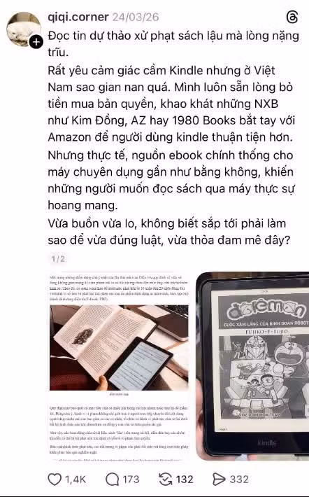 Một tài khoản mạng xã hội bày tỏ lo ngại về vấn đề bản quyền ebook.