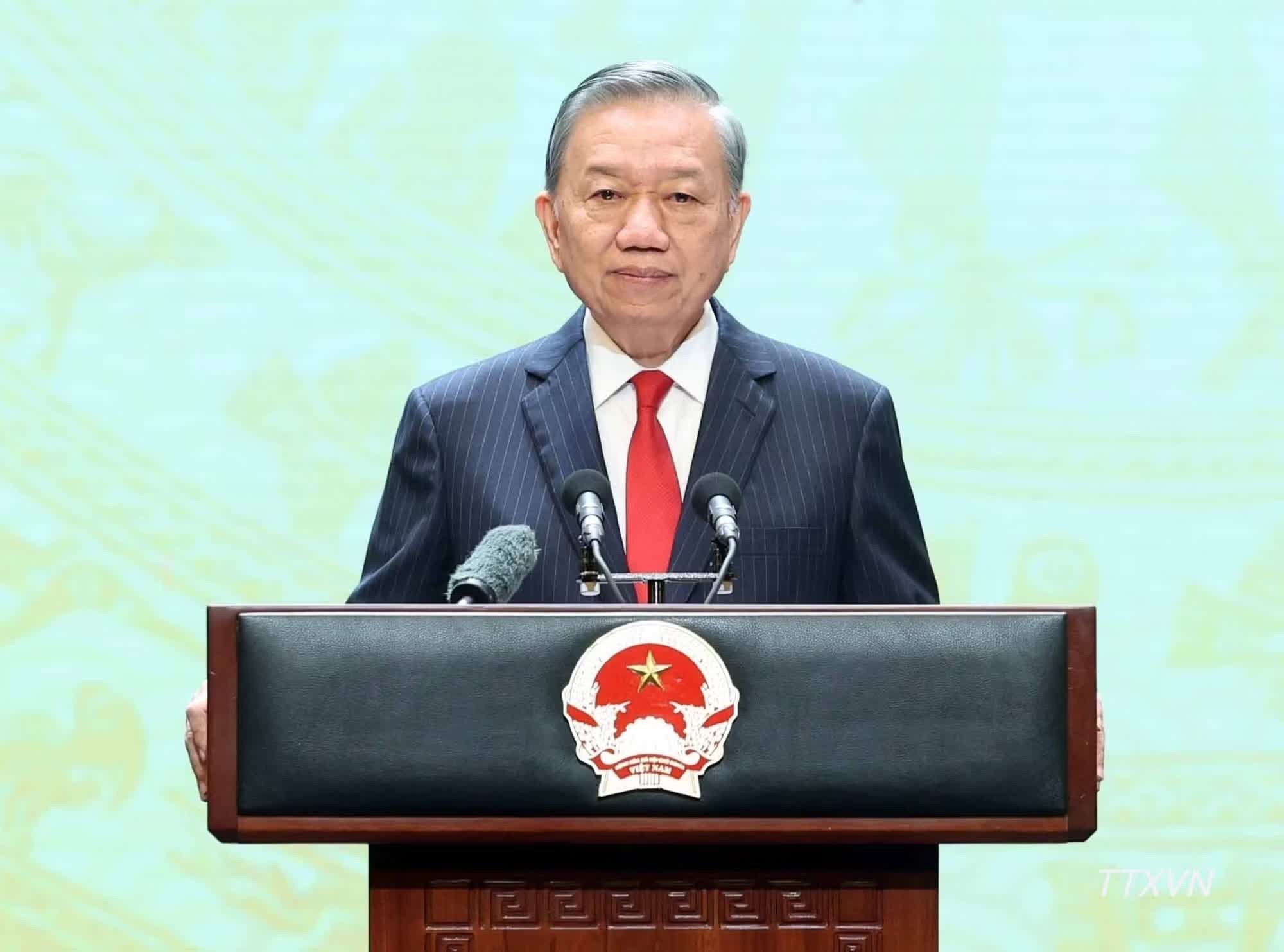 Tổng Bí thư, Chủ tịch nước Tô Lâm đọc diễn văn kỷ niệm 81 năm Quốc khánh nước Cộng hòa xã hội chủ nghĩa Việt Nam. (Ảnh: An Đăng/TTXVN)