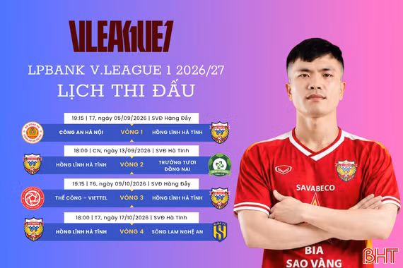 Lịch thi đấu của Hồng Lĩnh Hà Tĩnh tại V.League 1 mùa giải 2026/27