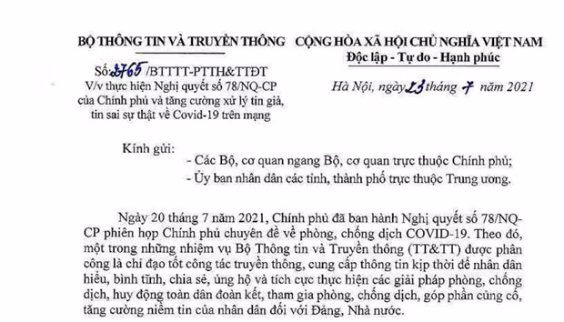 Bộ Thông tin & Truyền thông ban hành công văn xử lý tin giả về COVID-19