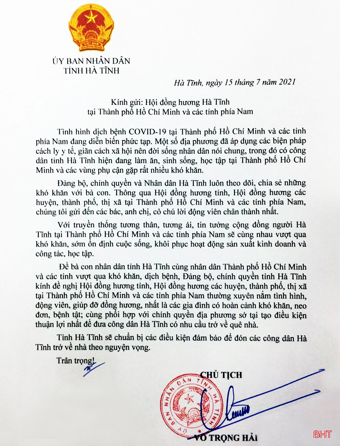 Người Hà Tĩnh đồng lòng, chung sức cùng đồng bào miền Nam phòng, chống dịch
