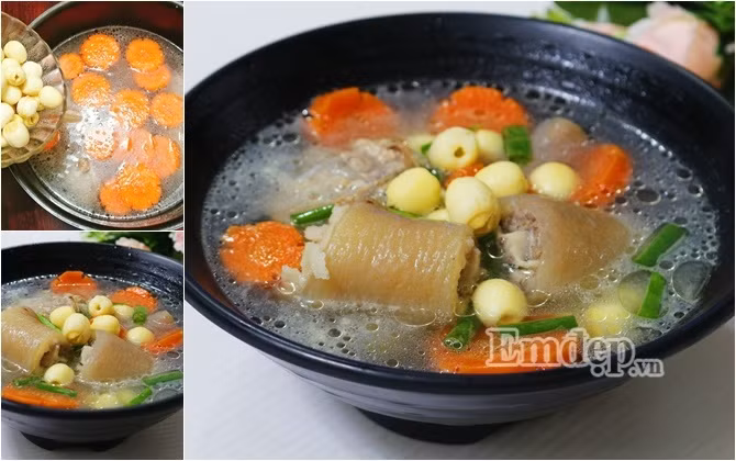 cach nau canh duoi heo ham hat sen vua thanh mat lai cuc ki bo duong