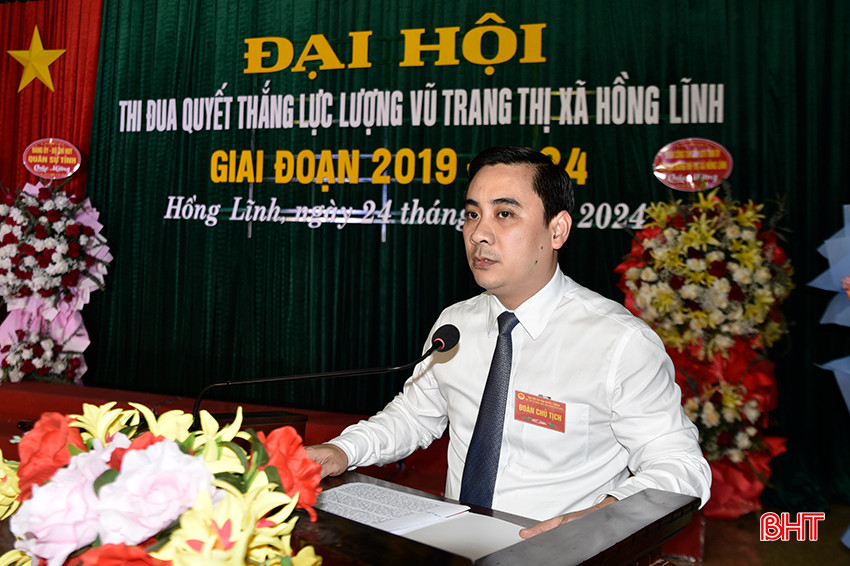 Bí thư Thị ủy Hồng Lĩnh Lê Thành Đông phát biểu bế mạc đại hội.