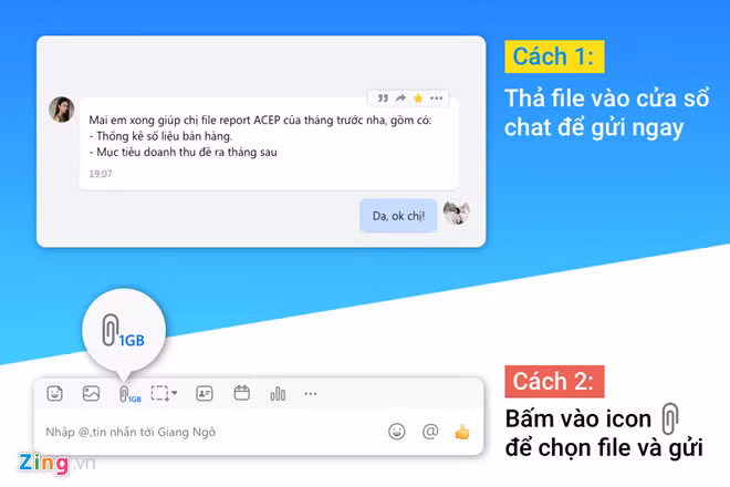 Zalo hỗ trợ gửi trực tiếp tài liệu, clip dung lượng 1 GB