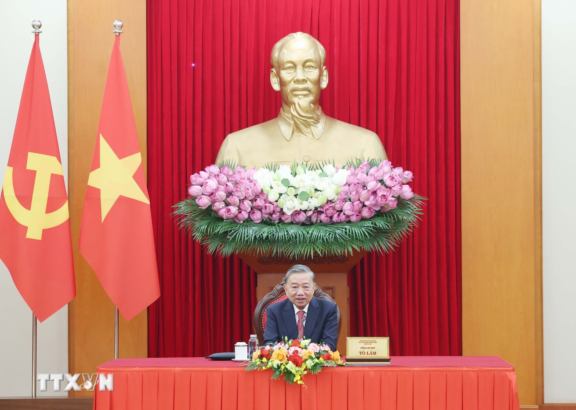 Tổng Bí thư Tô Lâm điện đàm với Tổng thống Hoa Kỳ Donald Trump. (Ảnh: Thống Nhất/TTXVN)