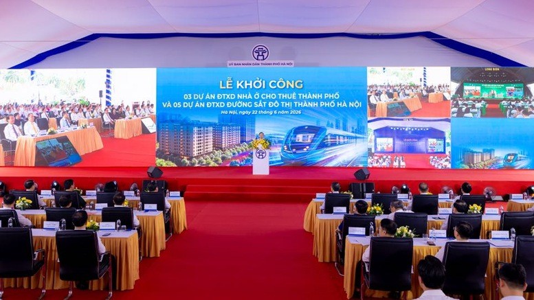 Lễ khởi công đồng thời 5 tuyến đường sắt đô thị và 3 dự án nhà ở cho thuê trên địa bàn Hà Nội - Ảnh: VGP/Nhật Bắc