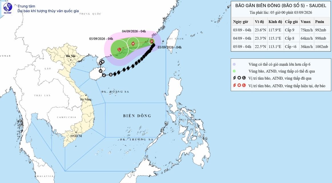 Bão số 5 di chuyển lên phía Bắc.