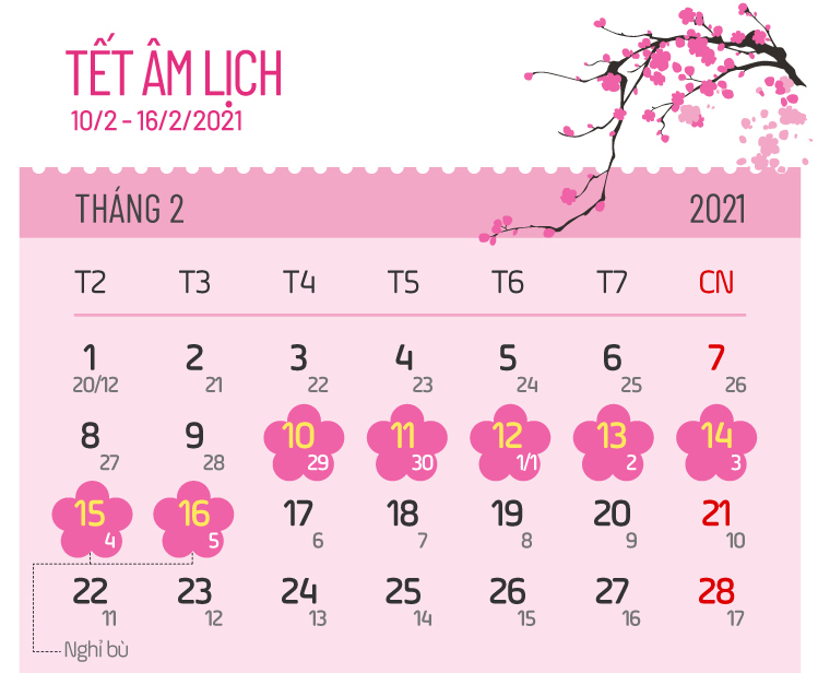 Các ngày nghỉ lễ năm 2021