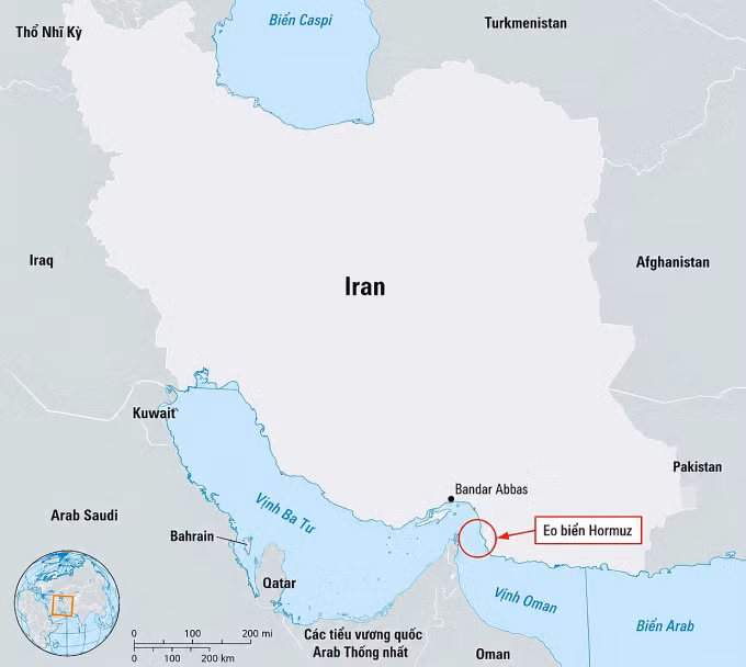 Vị trí thành phố cảng Bandar Abbas ở miền nam Iran. Đồ họa: Britannica
