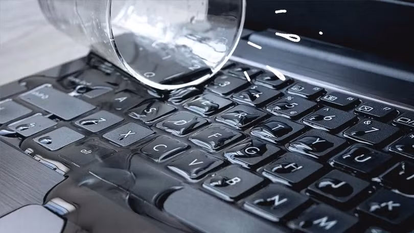 Nước lọt qua bàn phím có thể tiếp cận linh kiện bên trong laptop, nên cần ngắt nguồn càng sớm càng tốt. Ảnh: Asurion.