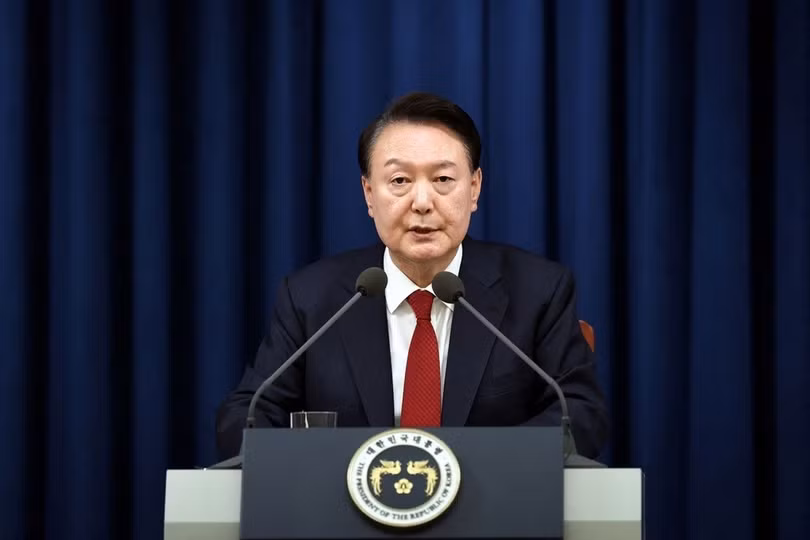 Tổng thống Hàn Quốc Yoon Suk-yeol phát biểu ban bố thiết quân luật vào ngày 3/12/2024 (Ảnh: Reuters).