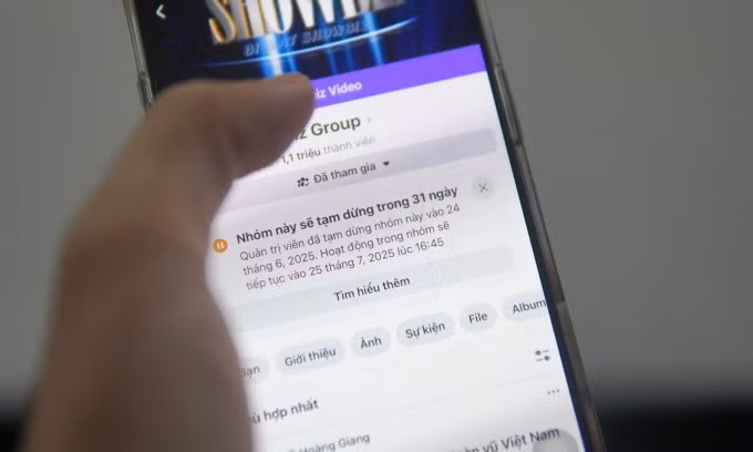 Một nhóm Facebook ở trạng thái tạm dừng hoạt động. Ảnh: Lưu Quý