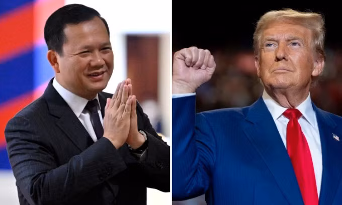 Thủ tướng Campuchia Hun Manet (trái) và Tổng thống Mỹ Donald Trump. Ảnh: AFP