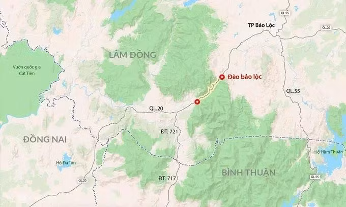 Đèo Bảo Lộc trên quốc lộ 20. Đồ họa: Đăng Hiếu