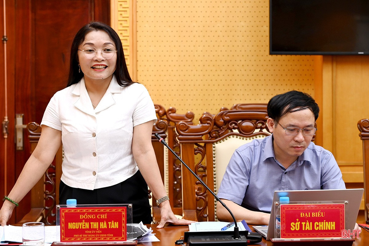 Đồng chí Nguyễn Thị Hà Tân - Tỉnh ủy viên, Phó Bí thư Đảng ủy UBND tỉnh phát biểu tại hội nghị.