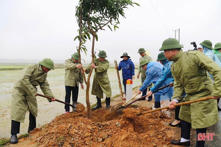 Trưởng ban Tổ chức Tỉnh ủy Võ Hồng Hải và các đồng chí lãnh đạo trồng cây đầu năm.
