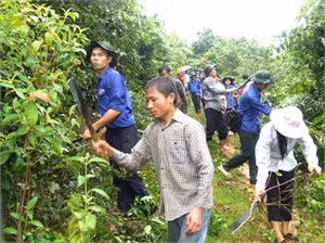 TNTN giúp nhân dân xã Hương Điền (Vũ Quang) mở đường liên thôn - Ảnh: Văn Học.