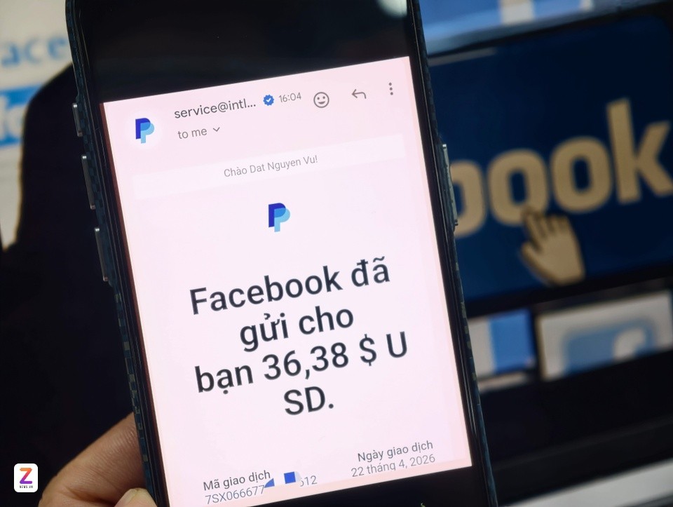 Thông báo gửi tiền của Facebook.