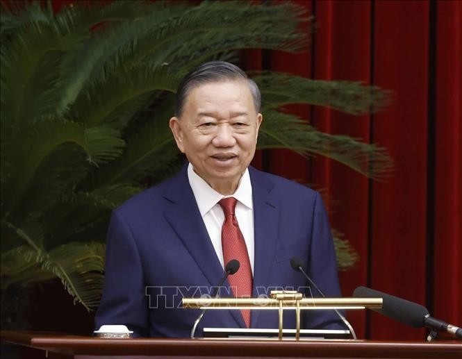 Tổng Bí thư, Chủ tịch nước Tô Lâm phát biểu bế mạc Hội nghị lần thứ tư Ban Chấp hành Trung ương Đảng khóa XIV. Ảnh: Thống Nhất /TTXVN
