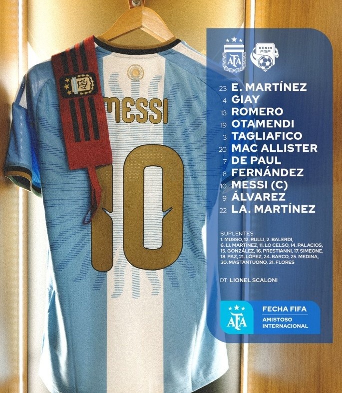 Danh sách cầu thủ ra sân của Argentina.