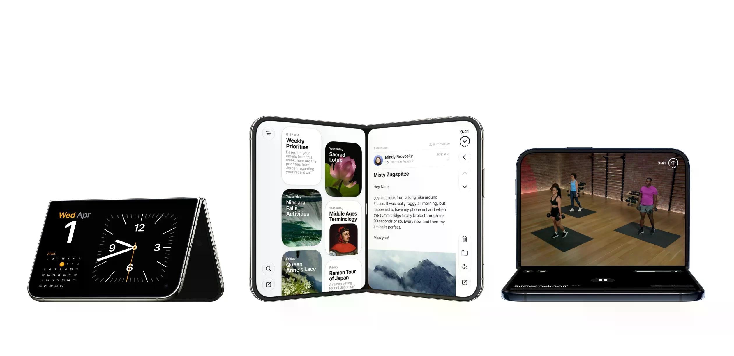 iPhone Duo có màn hình ngoài bo tròn 5,4 inch và màn hình bên trong 7,6 inch. Ảnh: Apple.