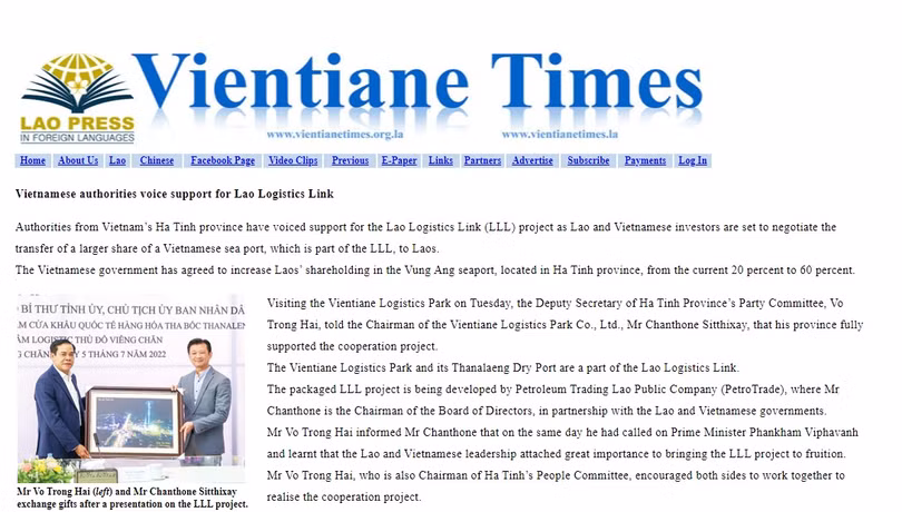 Truyền thông Lào đưa tin đậm nét về chuyến thăm, làm việc của đoàn công tác tỉnh Hà Tĩnh