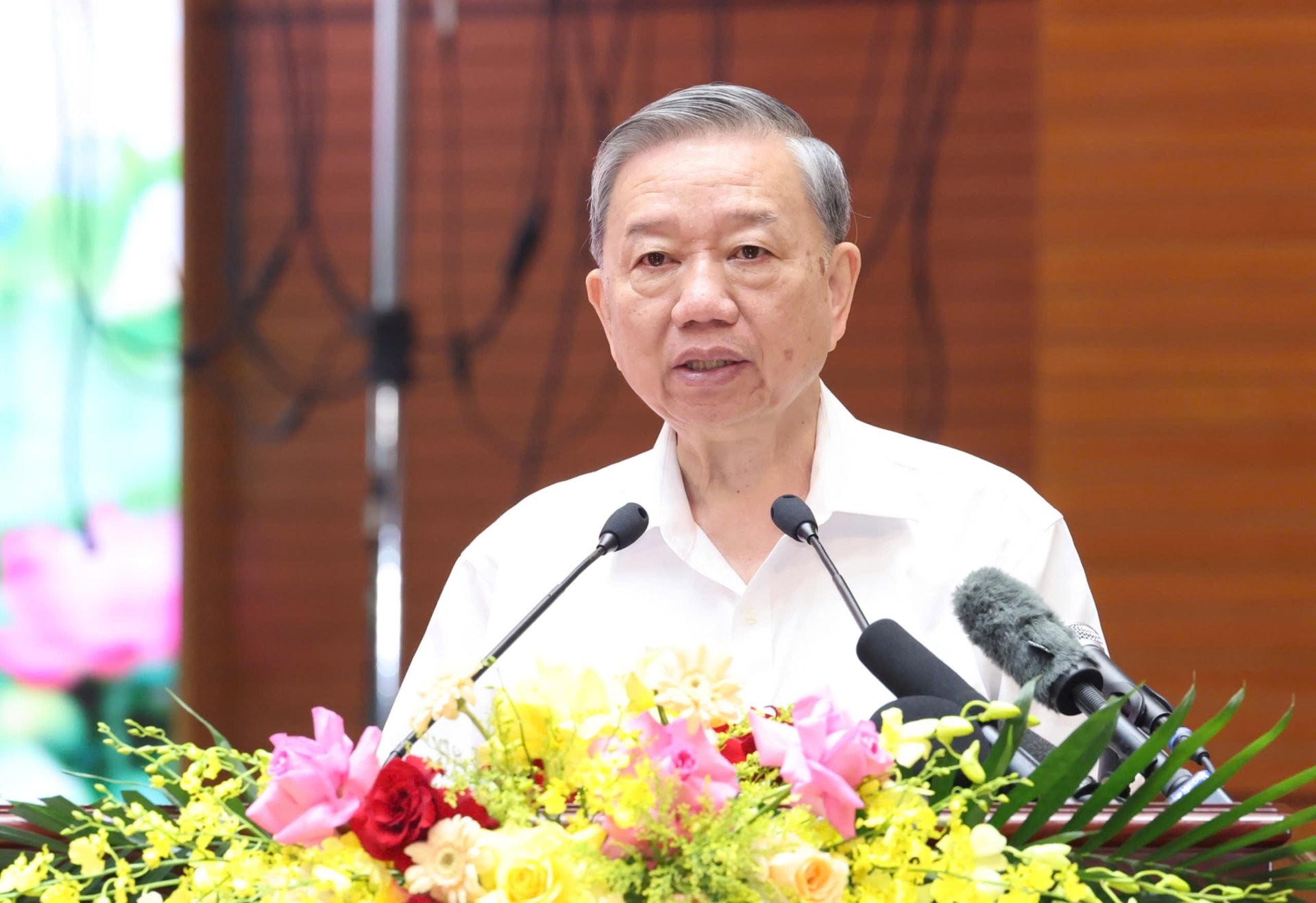 Tổng Bí thư Tô Lâm phát biểu tại buổi gặp mặt, sáng 31/7.