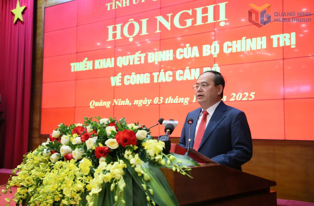 Đồng chí Quản Minh Cường, Bí thư Tỉnh ủy Quảng Ninh, phát biểu nhận nhiệm vụ.