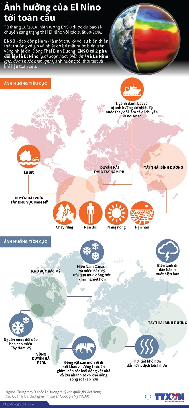 [Infographics] Ảnh hưởng của hiện tượng El Nino tới toàn cầu