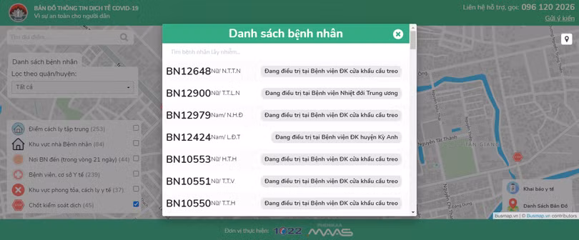 Sở TT&TT Hà Tĩnh hướng dẫn sử dụng bản đồ thông tin dịch tễ bệnh nhân Covid-19