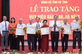 Phó Thủ tướng Thường trực Chính phủ và lãnh đạo Hà Tĩnh trao Huy hiệu Đảng cho các đảng viên