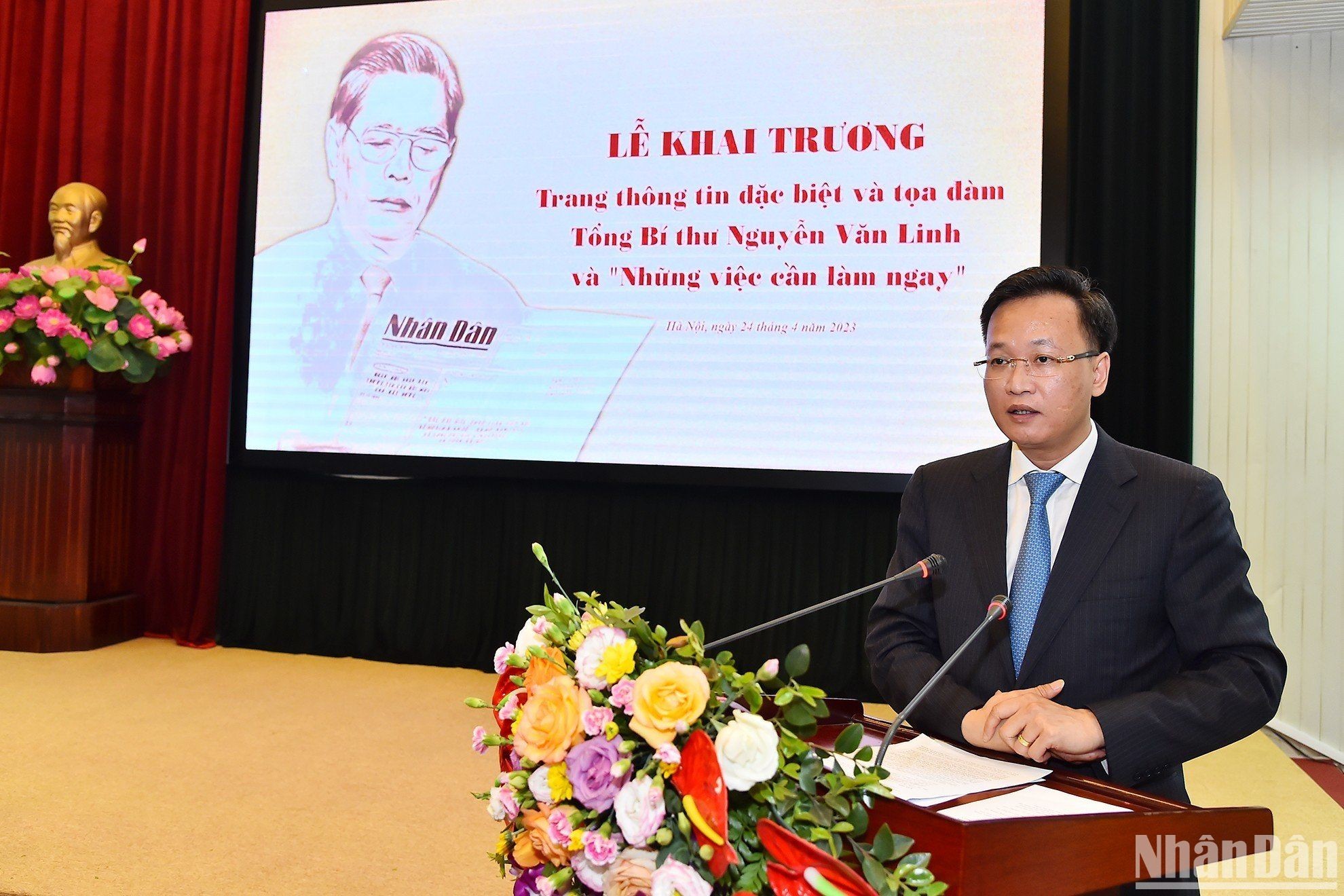 Bí thư Tỉnh ủy Hưng Yên Nguyễn Hữu Nghĩa phát biểu tại tọa đàm. (Ảnh: THỦY NGUYÊN) Thúc đẩy phong trào “Nói và Làm” trong giai đoạn mới