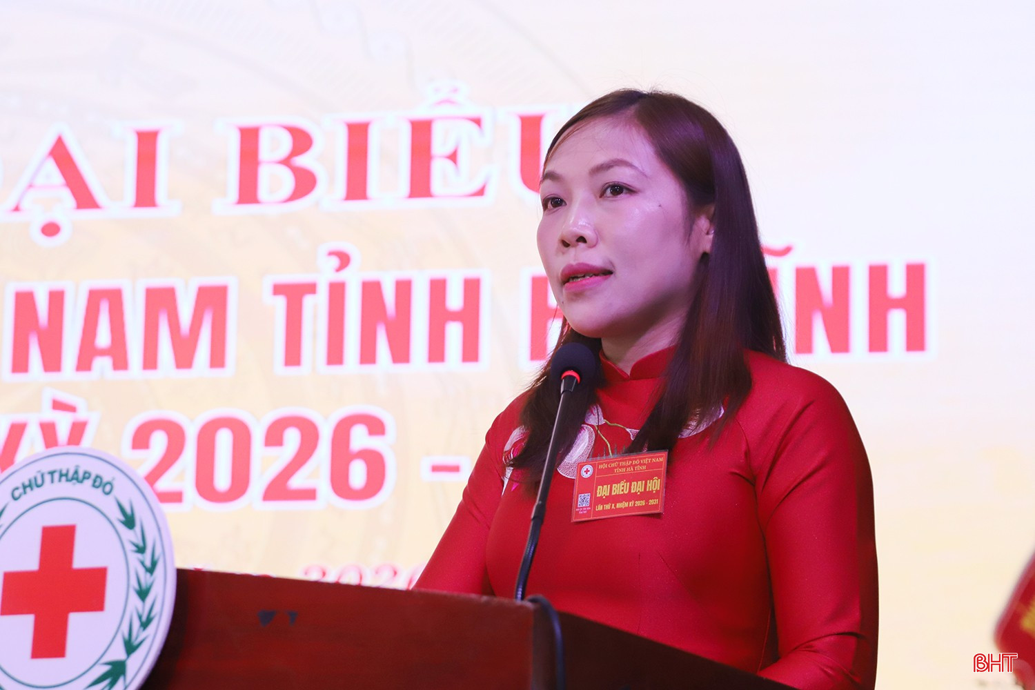 Bà Nguyễn Thanh Nhàn, Chủ tịch Hội Chữ thập đỏ - Bảo trợ xã hội xã Mai Hoa chia sẻ kinh nghiệm hỗ trợ người dân xây dựng các mô hình kinh tế bền vững tại địa phương.