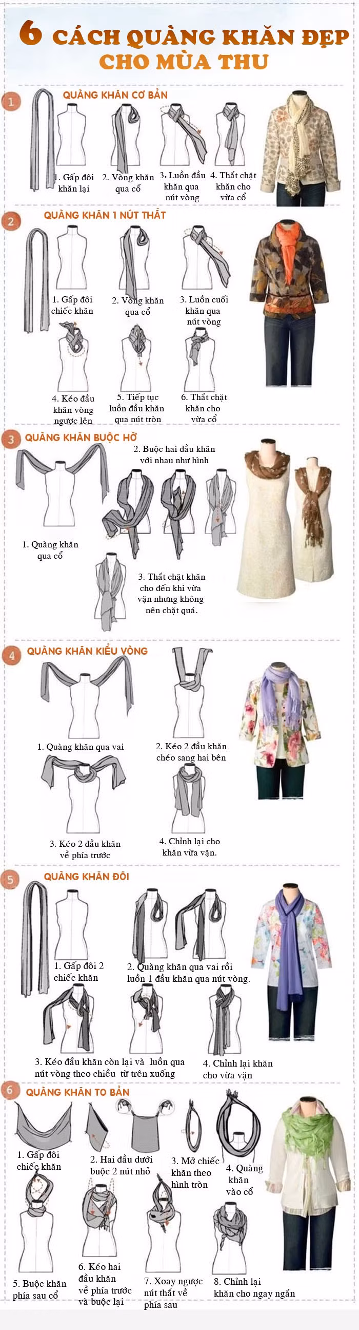 6 cach quang khan nhanh dep cho mua thu