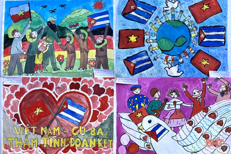 Thiếu nhi Hà Tĩnh vẽ tranh về tình hữu nghị Việt Nam - Cuba
