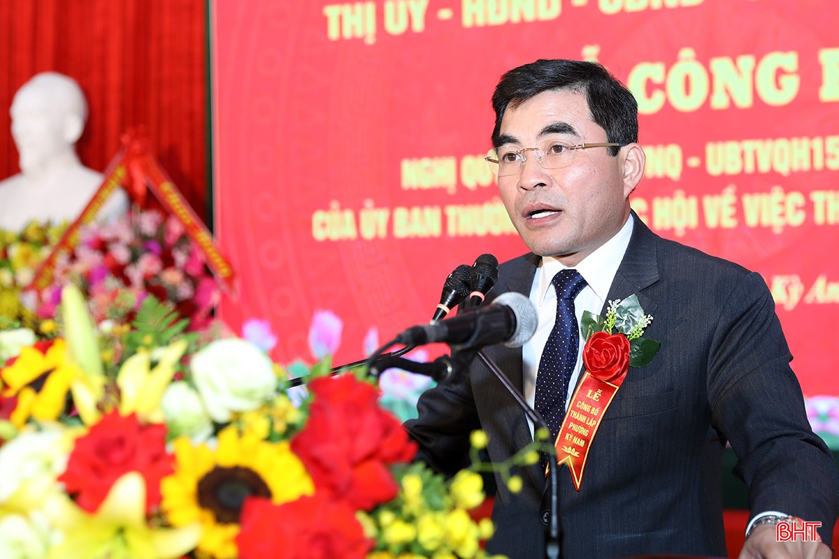 Chủ tịch UBND thị xã Kỳ Anh Phan Thành Biển phát biểu tại hội nghị.