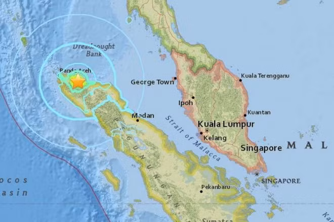 Bản đồ nơi xảy ra động đất - Ảnh: USGS indonesia dong dat manh it nhat 54 nguoi chet