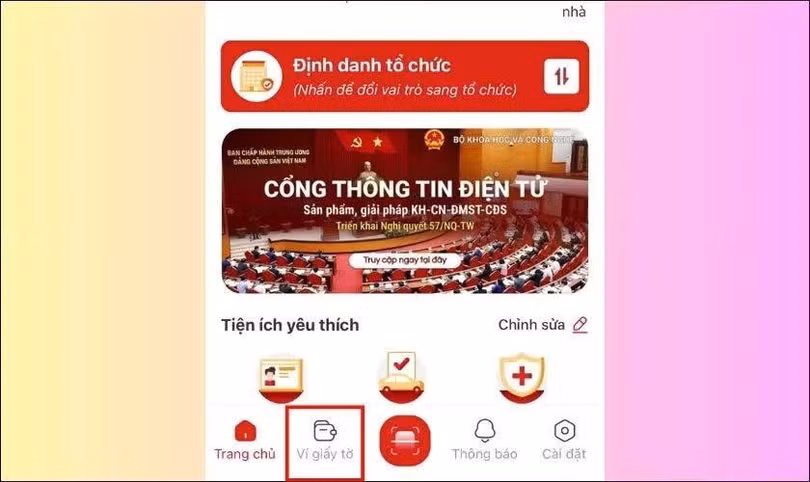 Tiếp theo, truy cập mục “Ví giấy tờ”.