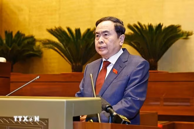 Chủ tịch Quốc hội Trần Thanh Mẫn phát biểu khai mạc Kỳ họp. (Ảnh: TTXVN)