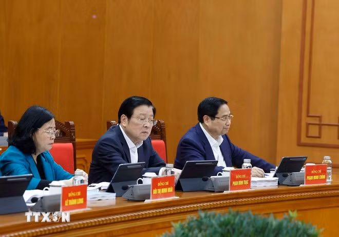 Các đại biểu tham dự phiên họp thứ hai của Ban Chỉ đạo Trung ương về hoàn thiện thể chế, pháp luật. (Ảnh: Thống Nhất/TTXVN)