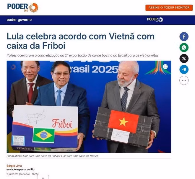 Tờ poder360 đưa tin buổi hội đàm giữa Thủ tướng Phạm Minh Chính và Tổng thống Lula da Silva. (Ảnh chụp màn hình/TTXVN)