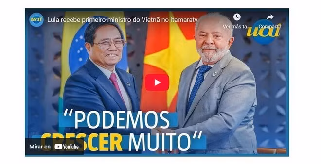 Tạp chí Intertelas đưa tin buổi hội đàm giữa Thủ tướng Phạm Minh Chính và Tổng thống Lula da Silva. (Ảnh chụp màn hình/TTXVN)