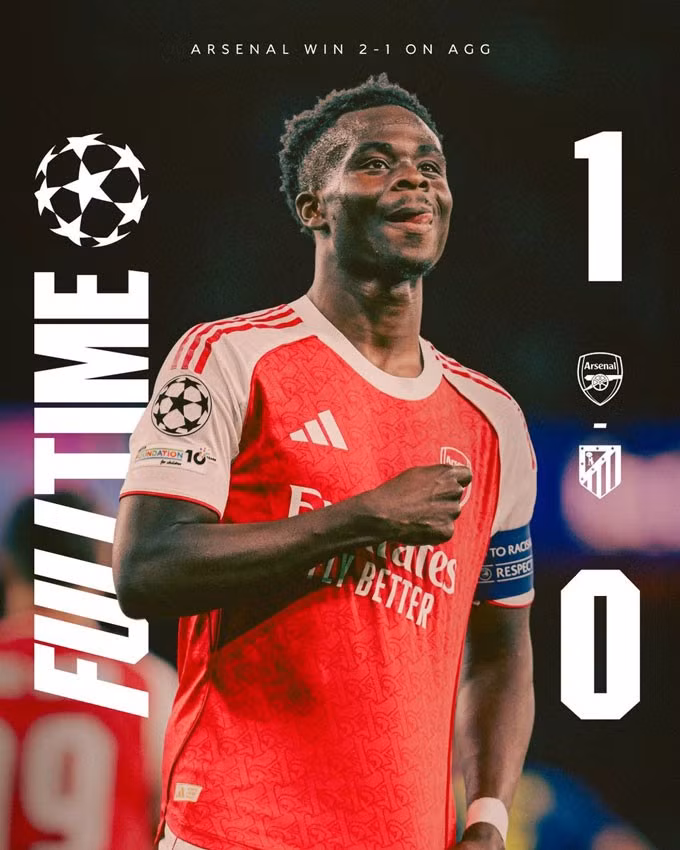 Arsenal đánh bại Atletico 1-0 ở bán kết lượt về - Ảnh: Twitter Arsenal.