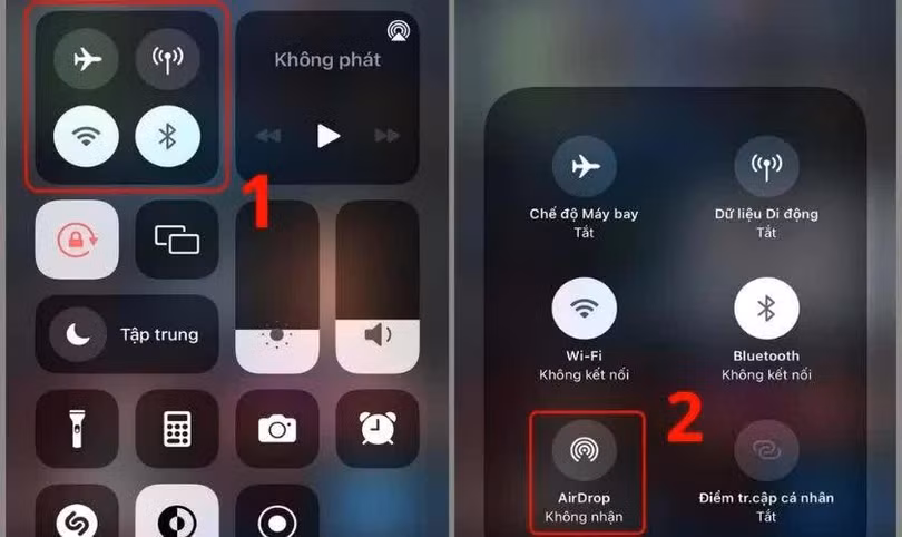 Mở Trung tâm điều khiển, nhấn giữ vào ô kết nối có biểu tượng Wi-Fi.