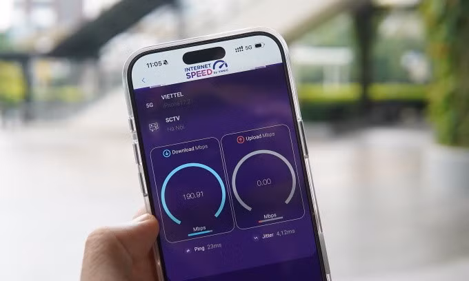 Kết quả đo mạng 5G với tốc độ nhanh gấp đôi 4G tại một điểm ở Hà Đông, Hà Nội sáng 10/10 qua ứng dụng i-Speed. Ảnh: Lưu Quý
