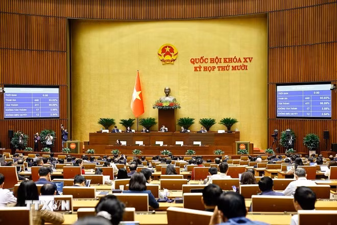 Quốc hội biểu quyết thông qua Luật Giáo dục đại học (sửa đổi). (Ảnh: Doãn Tấn/TTXVN)