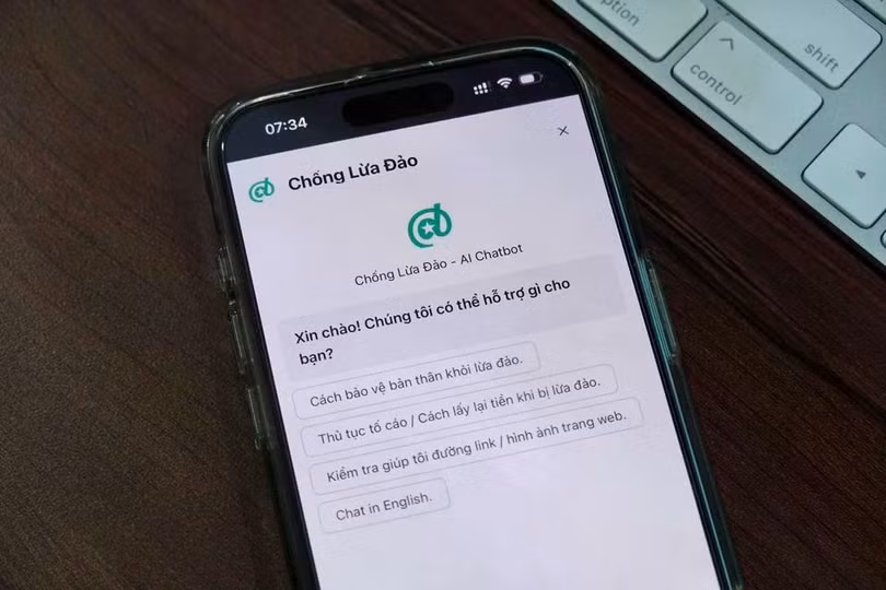 Giao diện chatbot AI của Chống lừa đảo.